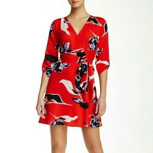 Yumi Kim Girl Next Door Red Floral Faux Wrap Dress XS